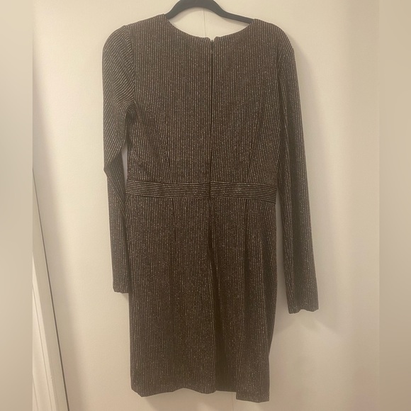 Guess Sparkle Wrap Dress Glittery Stretchy Lined LongSleeve V-Neck Mini LBD EUC - Picture 4 of 14